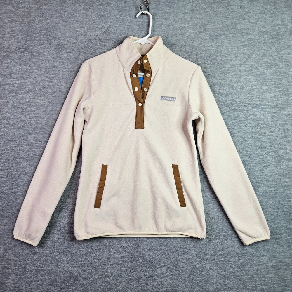Columbia Women Fleece Pullover Jacket Cream Snap Neck Outdoor Size XS